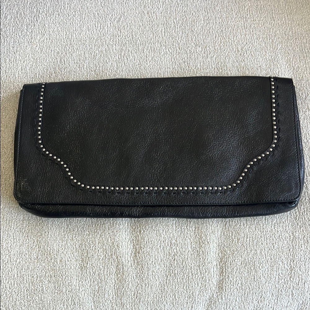 Cole Haan Large Black Leather Studded Clutch